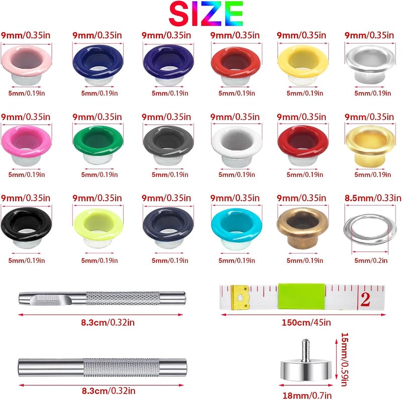 Meifuly Metal Eyelets Grommets, 680Pcs 17 Colors 3/16 inch Metal Grommets Kit, Multi-Color Eyelets Set with Installation Tool, Measuring Tape and Storage Box for DIY Shoes Belt Clothes Crafts Bag - Image 3